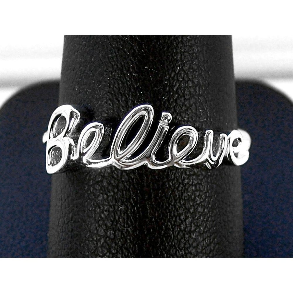 925 Sterling Silver "Believe" Script Ring Inspira… - image 3